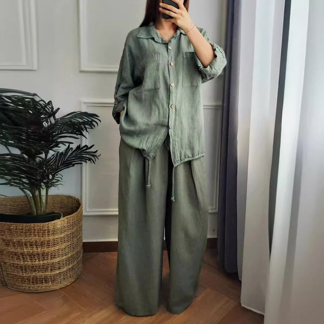 Damernas Linne-Set med Vida Byxor och Avslappnad Blus Mirla-Eva Jonsson