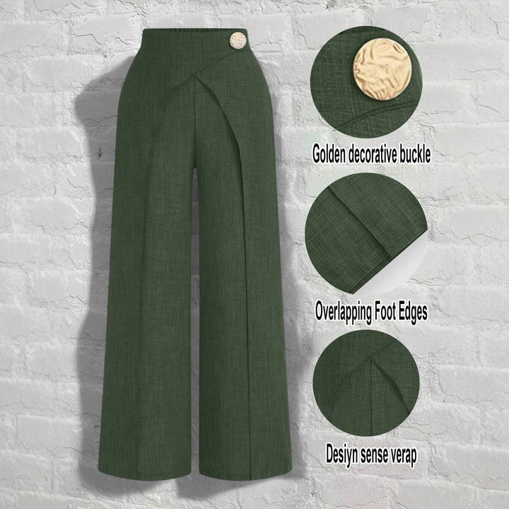 Damernas Löst skuren högmidjade byxor med skärpdesign och dekorativa knapppdetaljer Eva Jonsson-Eva Jonsson