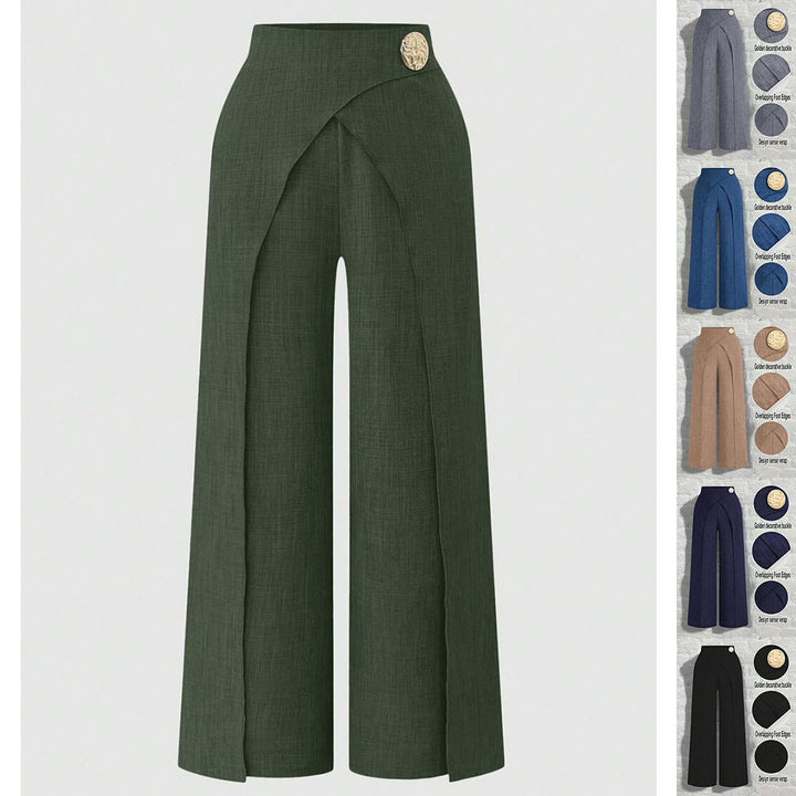 Damernas Löst skuren högmidjade byxor med skärpdesign och dekorativa knapppdetaljer Eva Jonsson-Eva Jonsson