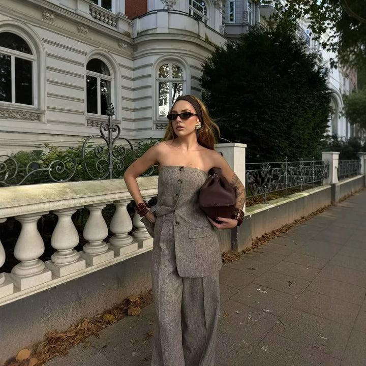 Damernas Löst skuren tygbyxor med eleganta veck Eva Jonsson-Eva Jonsson