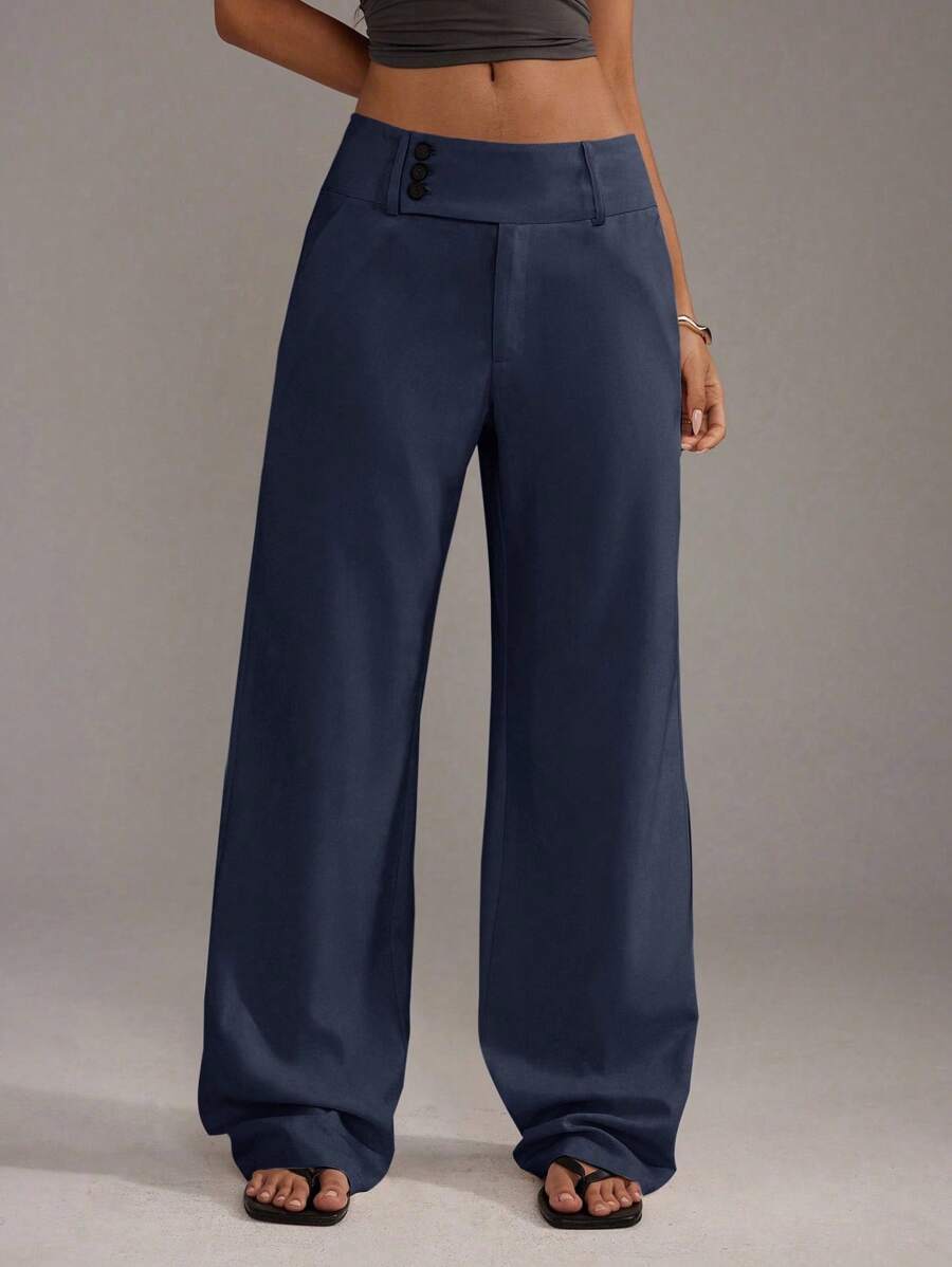 Damernas Löst skurna Palazzo-byxor med eleganta knappdetaljer Eva Jonsson-Eva Jonsson