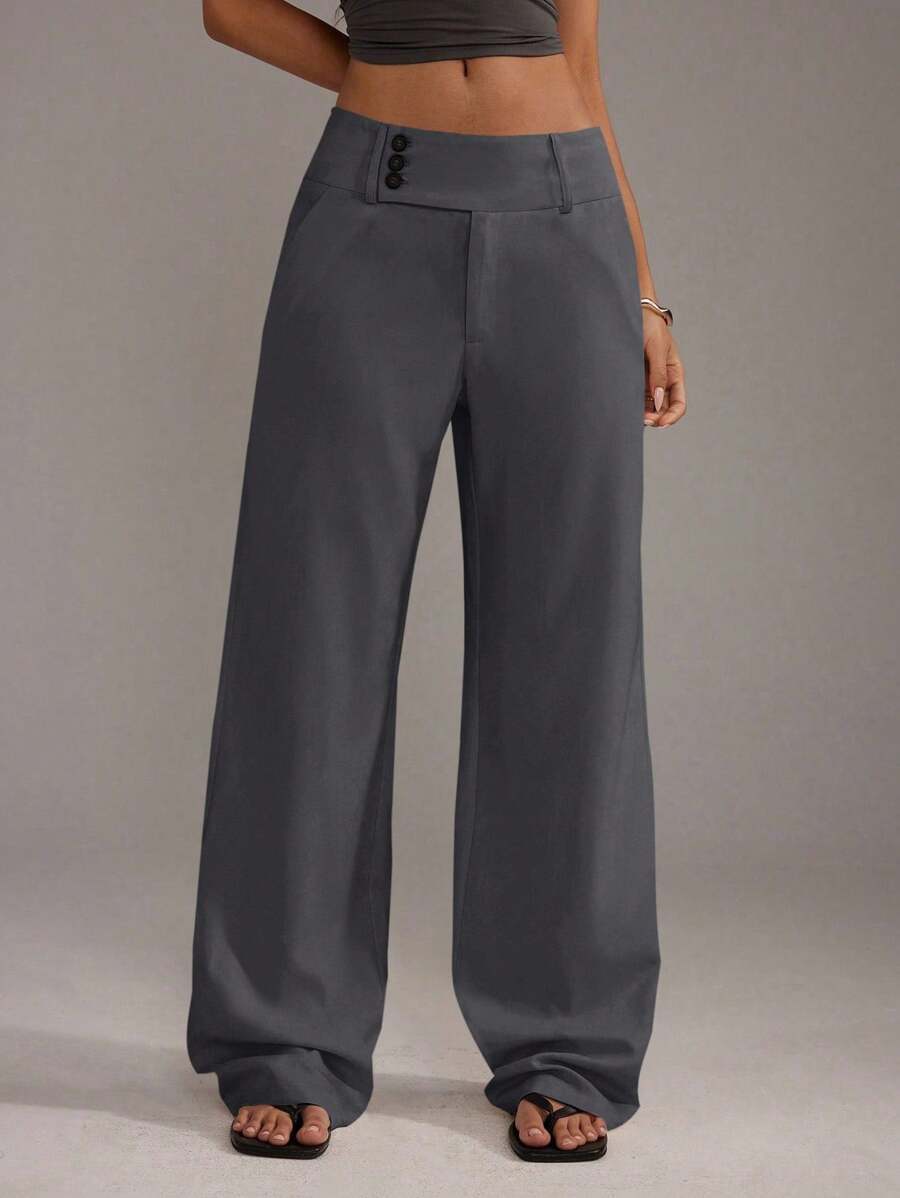 Damernas Löst skurna Palazzo-byxor med eleganta knappdetaljer Eva Jonsson-Eva Jonsson