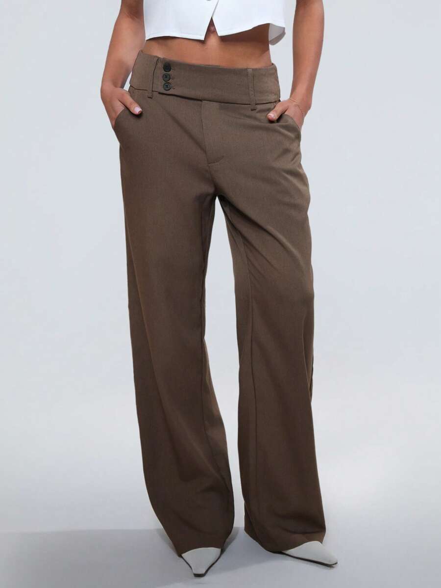 Damernas Löst skurna Palazzo-byxor med eleganta knappdetaljer Eva Jonsson-Eva Jonsson