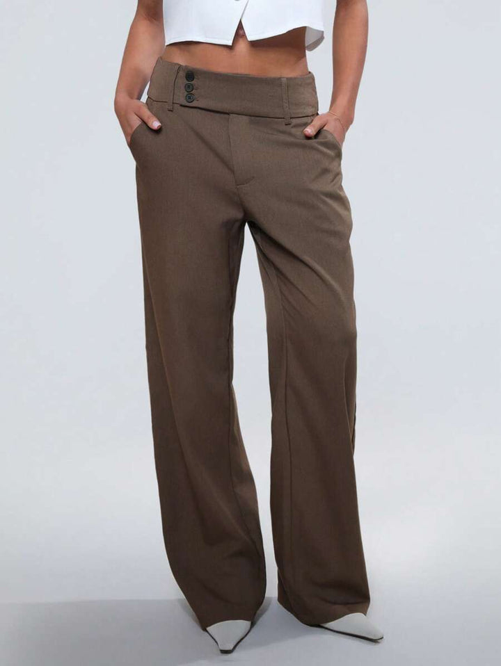 Damernas Löst skurna Palazzo-byxor med eleganta knappdetaljer Eva Jonsson-Eva Jonsson