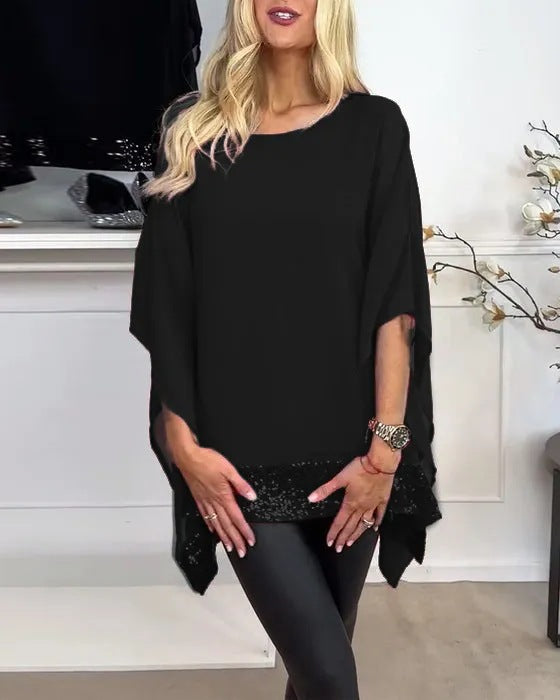 Damernas Luftig Blusenshirt med elegant skärning och transparenta ärmar Mirla-Eva Jonsson
