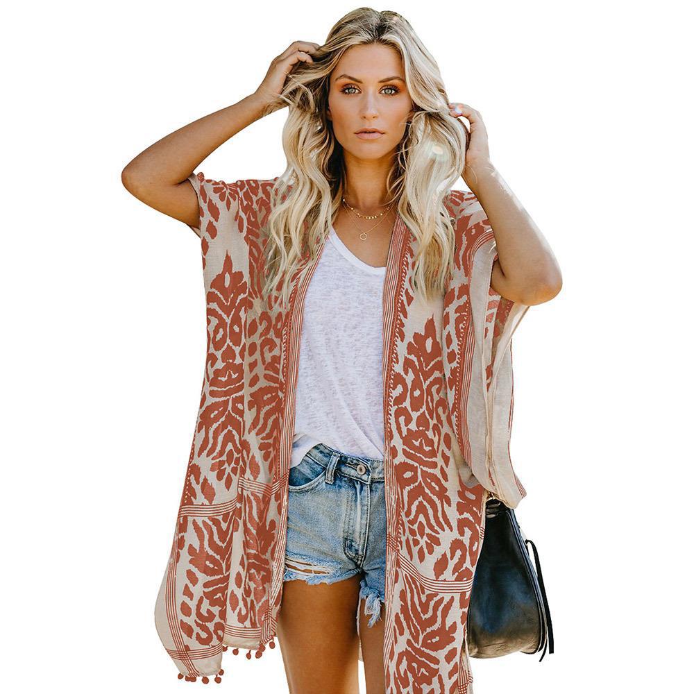 Damernas Luftig Kimono-Cardigan med detaljerat mönster och fransklädd nederkant Eva Jonsson-Eva Jonsson