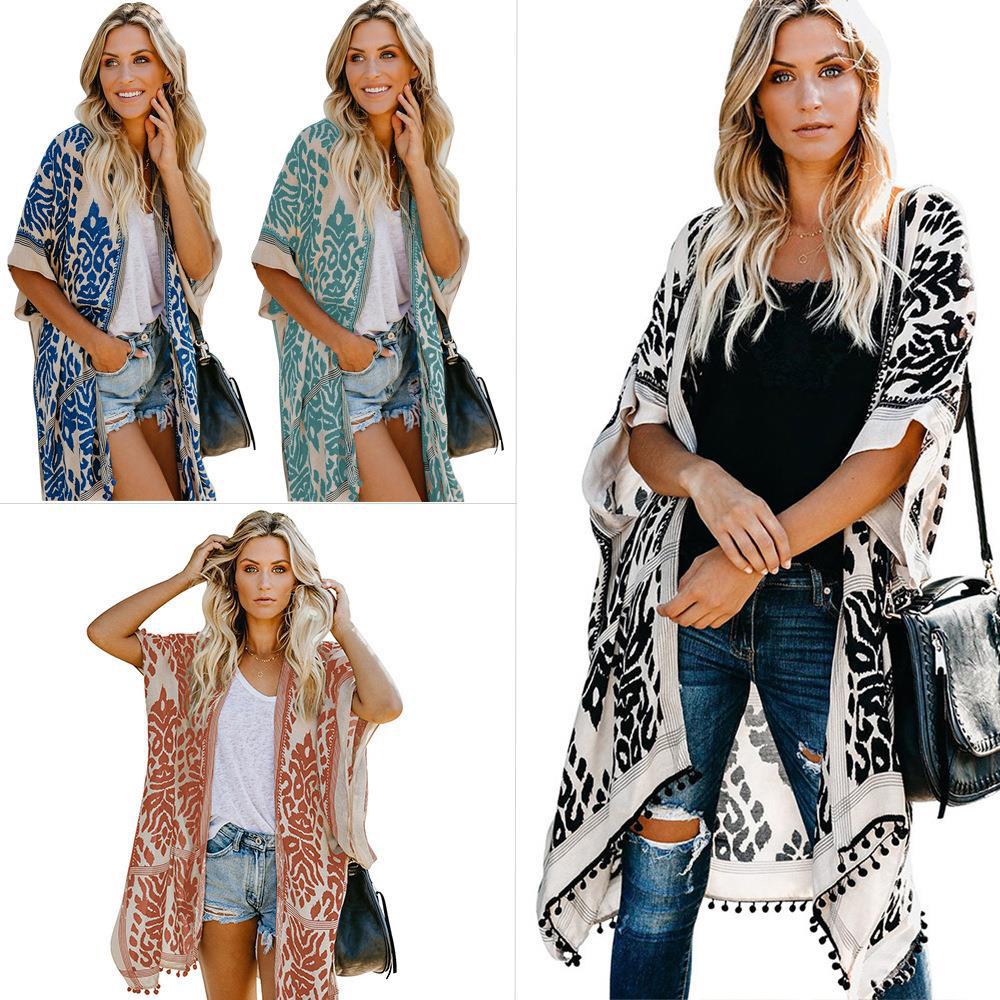 Damernas Luftig Kimono-Cardigan med detaljerat mönster och fransklädd nederkant Mirla-Eva Jonsson
