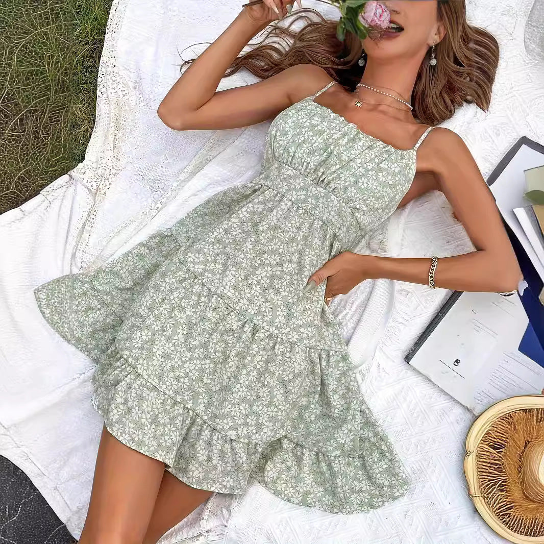 Damernas Luftig blommig klänning med volanger och spaghettiband Eva Jonsson-Eva Jonsson