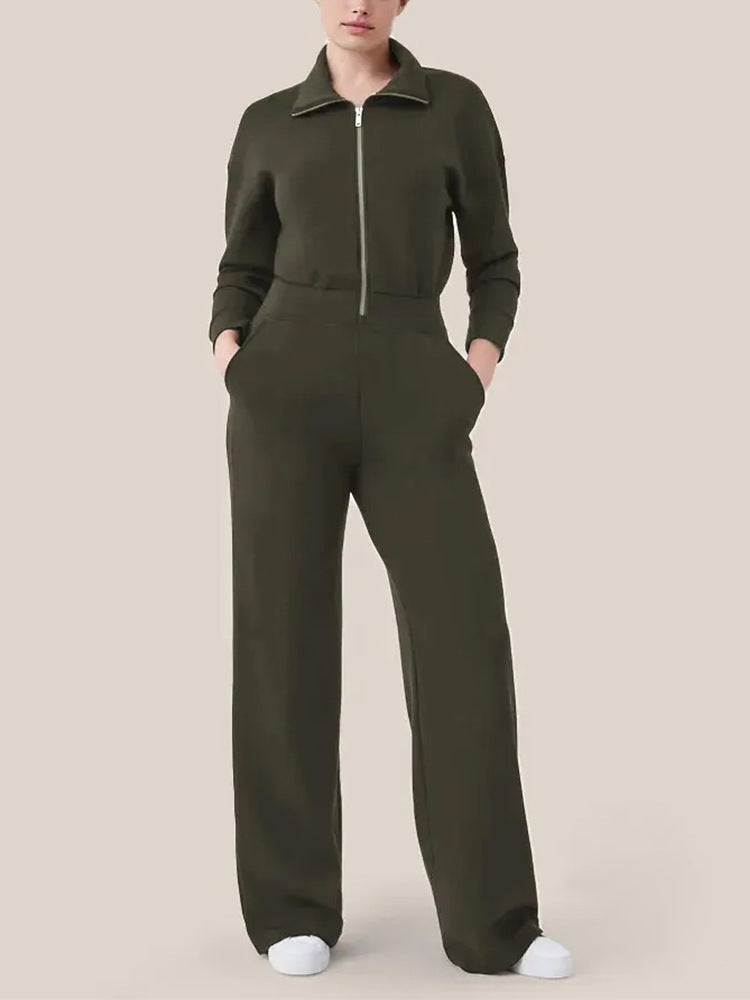 Damernas Lyxig Lounge-Jumpsuit med elegant Ståkrage och praktisk Dragkedja Mirla-Eva Jonsson
