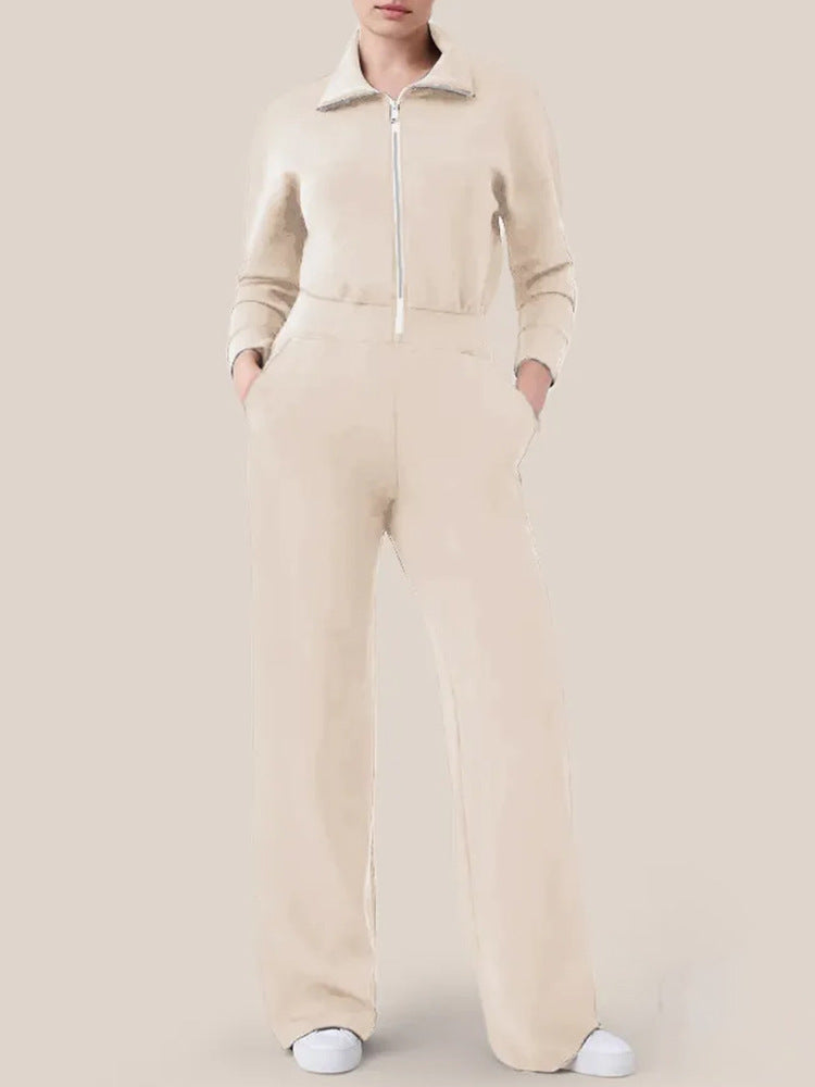 Damernas Lyxig Lounge-Jumpsuit med elegant Ståkrage och praktisk Dragkedja Mirla-Eva Jonsson