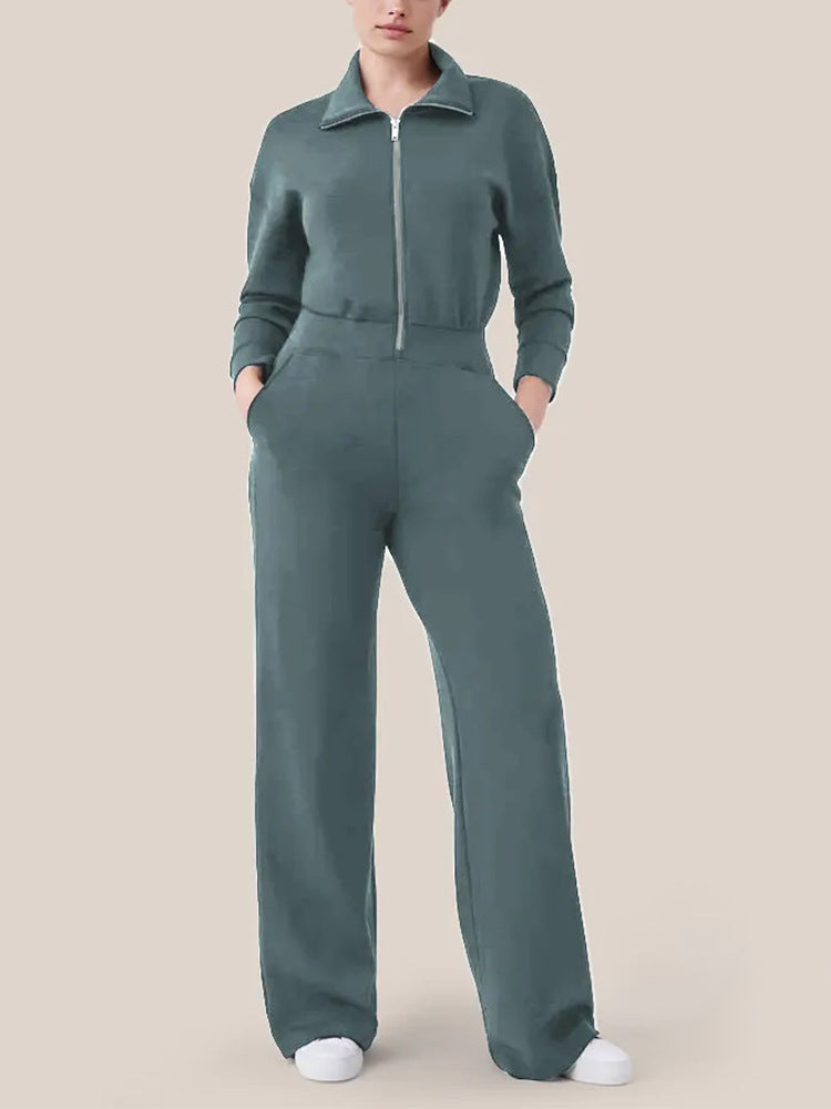 Damernas Lyxig Lounge-Jumpsuit med elegant Ståkrage och praktisk Dragkedja Mirla-Eva Jonsson