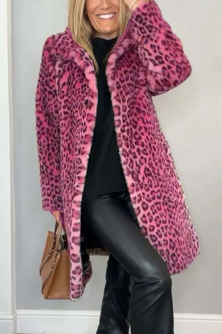 Damernas Lyxig Teddy-kappa med leopardsmönster och mjuk fleece Mirla-Eva Jonsson