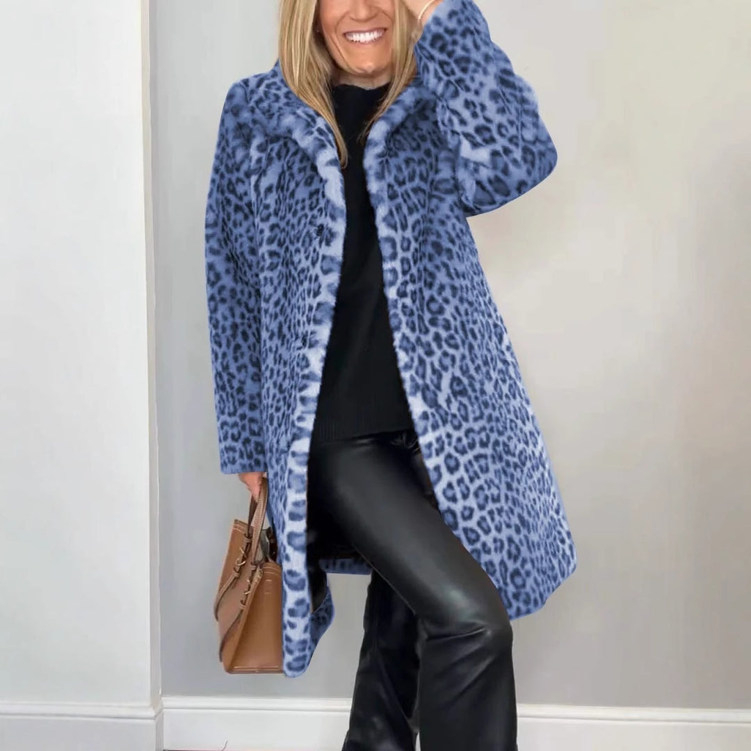 Damernas Lyxig Teddy-kappa med leopardsmönster och mjuk fleece Mirla-Eva Jonsson