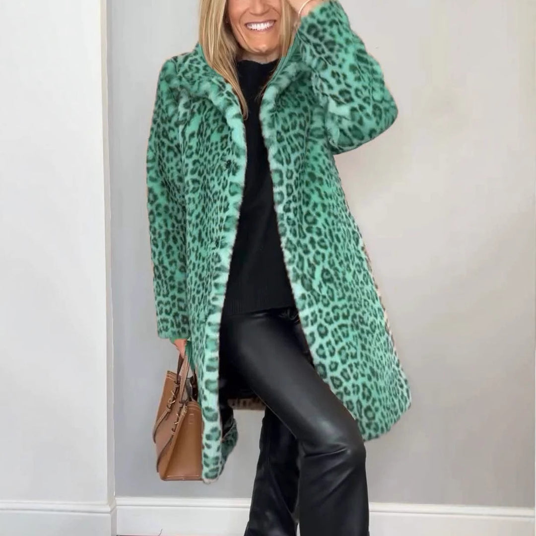 Damernas Lyxig Teddy-kappa med leopardsmönster och mjuk fleece Mirla-Eva Jonsson