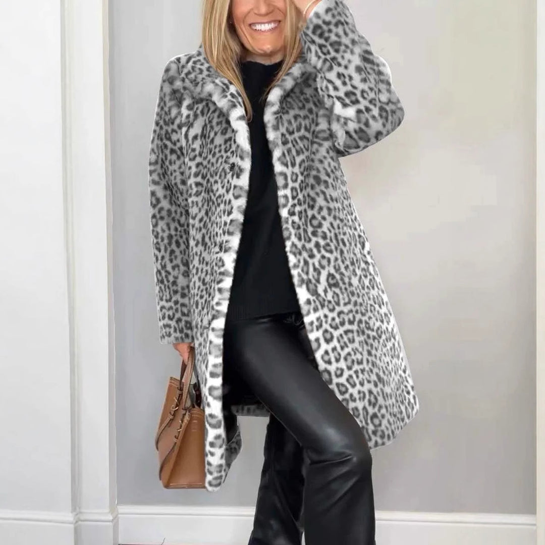 Damernas Lyxig Teddy-kappa med leopardsmönster och mjuk fleece Mirla-Eva Jonsson