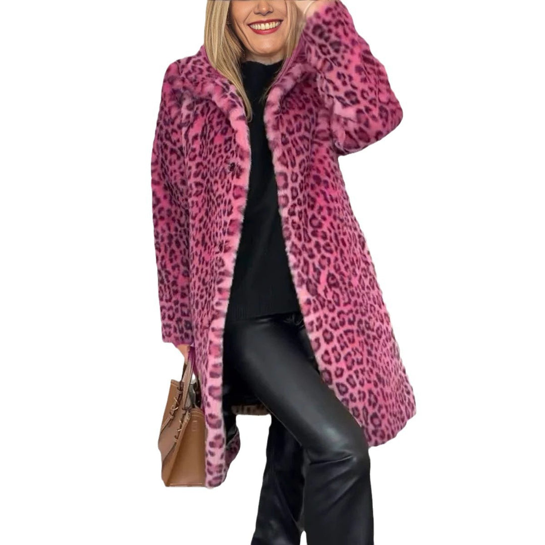Damernas Lyxig Teddy-kappa med leopardsmönster och mjuk fleece Mirla-Eva Jonsson