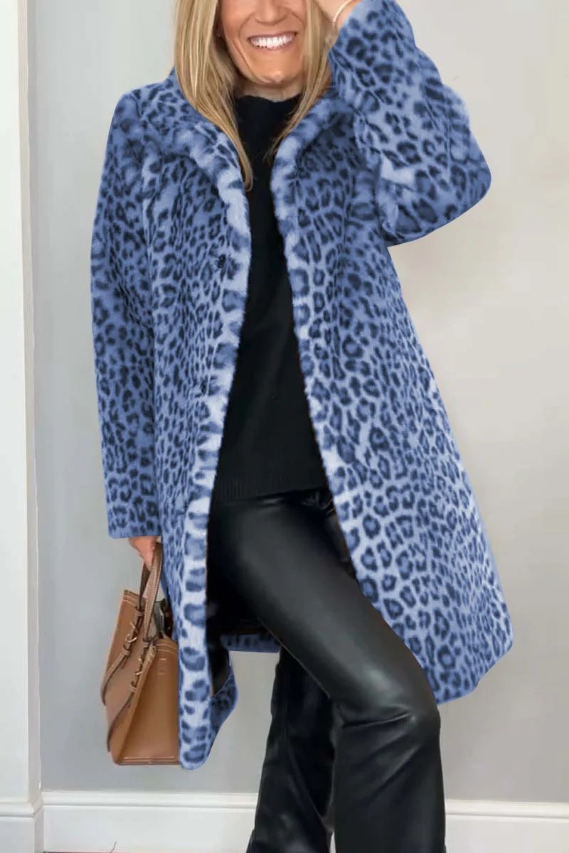 Damernas Lyxig Teddy-kappa med leopardsmönster och mjuk fleece Mirla-Eva Jonsson