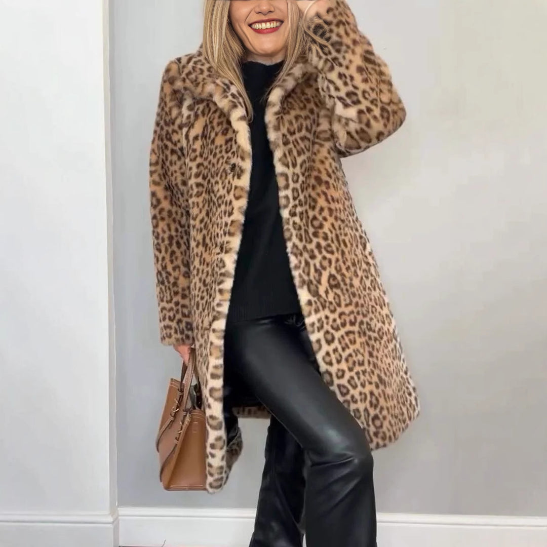 Damernas Lyxig Teddy-kappa med leopardsmönster och mjuk fleece Mirla-Eva Jonsson