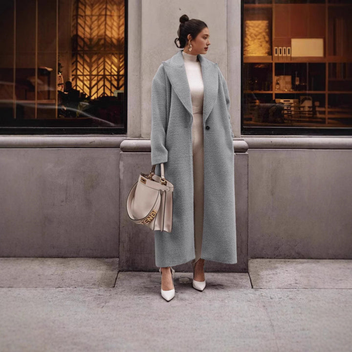 Damernas Lyxig Ullkappa med strukturerad Design och Klassisk Krage Eva Jonsson-Eva Jonsson