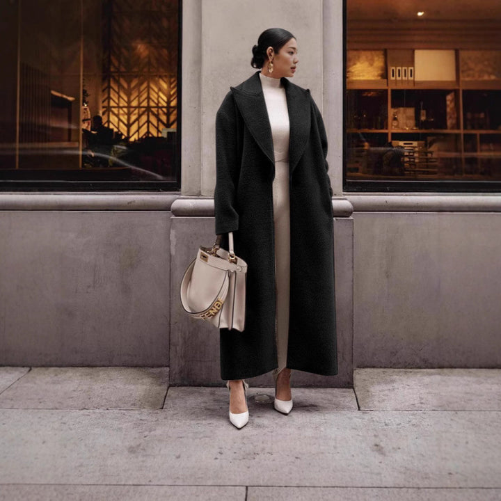 Damernas Lyxig Ullkappa med strukturerad Design och Klassisk Krage Eva Jonsson-Eva Jonsson