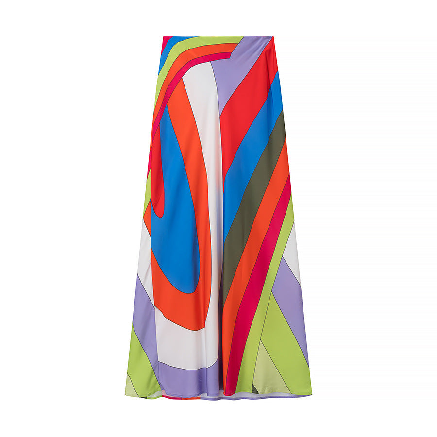 Damernas Maxi-kjol med färgglad tryck och flödande design Eva Jonsson-Eva Jonsson