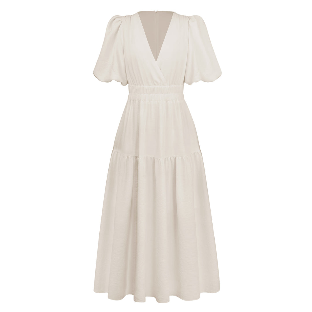 Damernas Maxi-klänning med V-ringning och puffärmar Eva Jonsson-Eva Jonsson