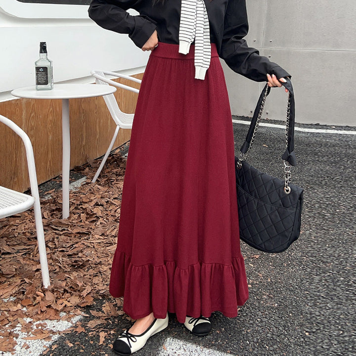 Damernas Maxikjol med Rynkad Volangslutning och Elastisk Midja Eva Jonsson-Eva Jonsson