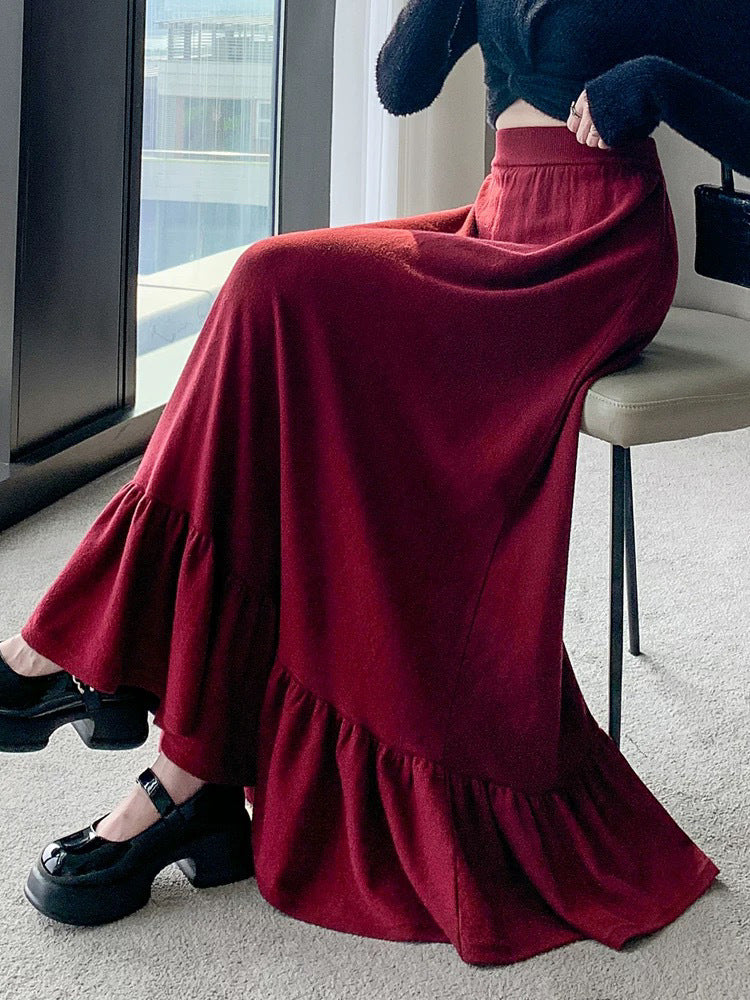 Damernas Maxikjol med Rynkad Volangslutning och Elastisk Midja Eva Jonsson-Eva Jonsson