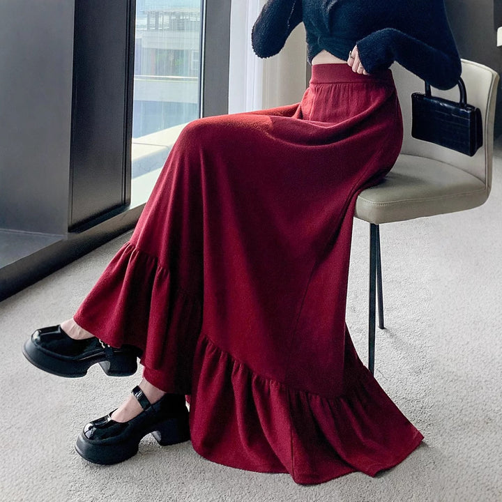 Damernas Maxikjol med Rynkad Volangslutning och Elastisk Midja Eva Jonsson-Eva Jonsson