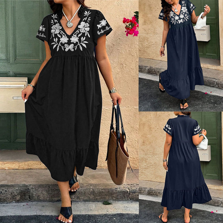 Damernas Maxiklänning med blommönster broderi och voluminös kjol Eva Jonsson-Eva Jonsson