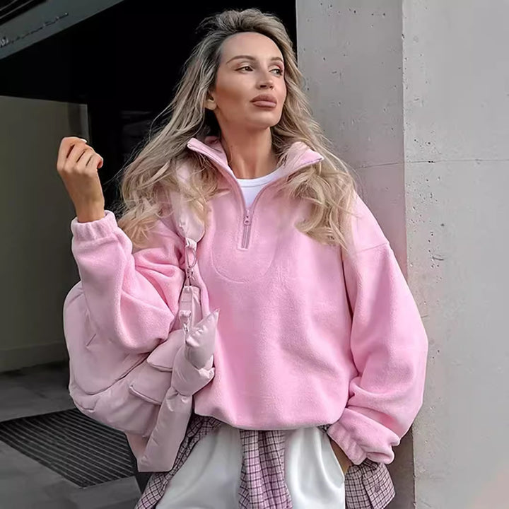 Damernas Mjuk Fleece-tröja med kort dragkedja Mirla-Eva Jonsson