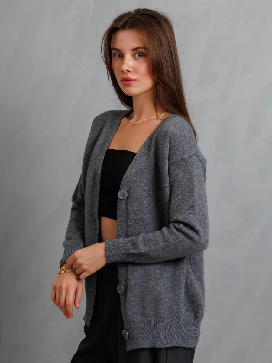 Damernas Mjuk Stickad Cardigan med Knappstängning Eva Jonsson-Eva Jonsson