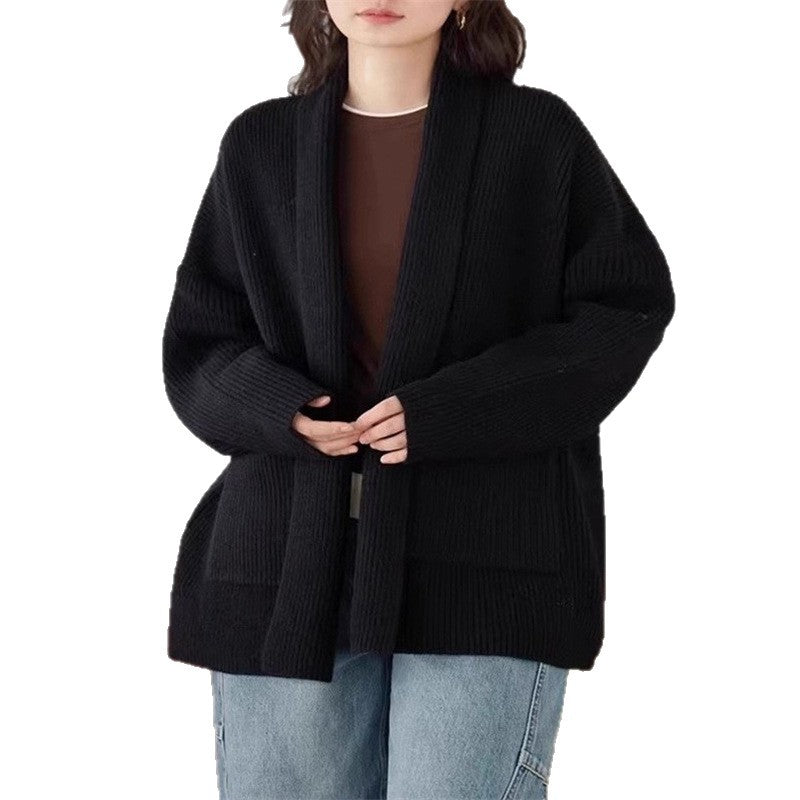 Damernas Mjuk Stickad Cardigan med Rundhals och Avslappnad Passform Eva Jonsson-Eva Jonsson