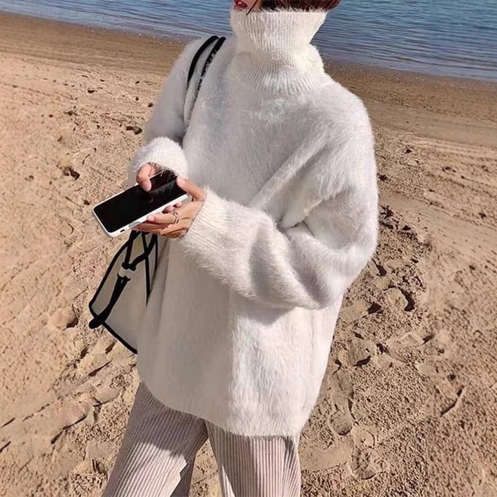 Damernas Mjuk Tröja med Löst Snitt och Hög Krage Eva Jonsson-Eva Jonsson