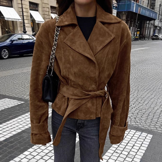 Damernas Mode Suede-Blazerjacka med figursydd design och rynkor Eva Jonsson-Eva Jonsson