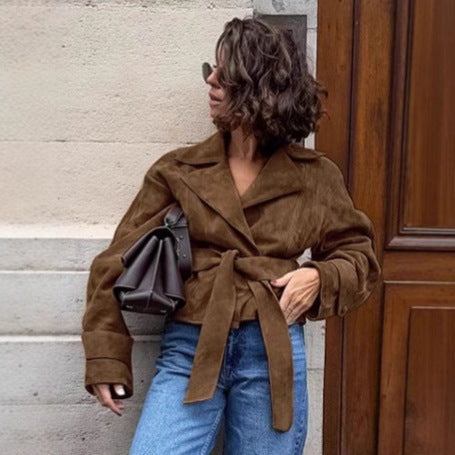 Damernas Mode Suede-Blazerjacka med figursydd design och rynkor Eva Jonsson-Eva Jonsson
