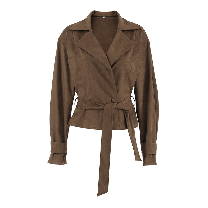 Damernas Mode Suede-Blazerjacka med figursydd design och rynkor Eva Jonsson-Eva Jonsson