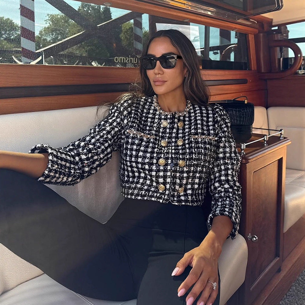 Damernas Mode Tweed-Jacka med gyllene knappar Mirla-Eva Jonsson