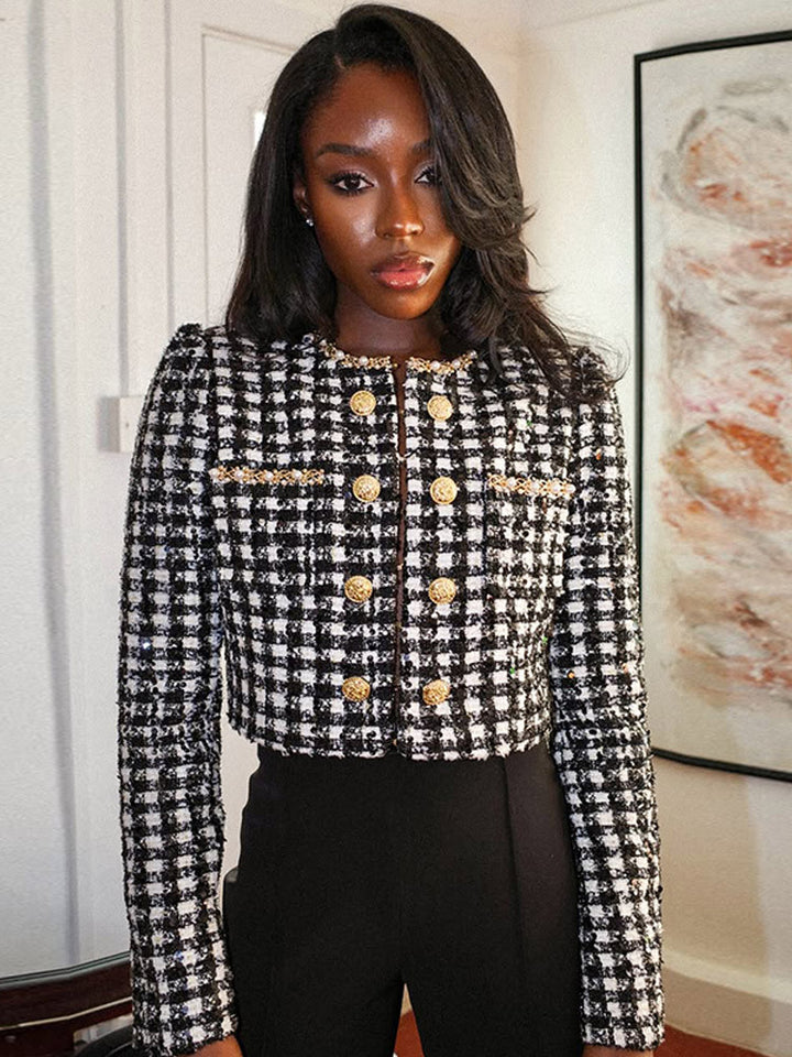 Damernas Mode Tweed-Jacka med gyllene knappar Mirla-Eva Jonsson