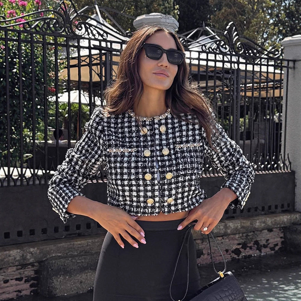 Damernas Mode Tweed-Jacka med gyllene knappar Mirla-Eva Jonsson
