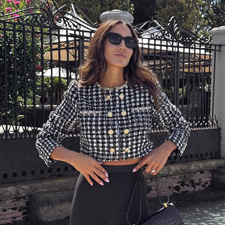 Damernas Mode Tweed-Jacka med gyllene knappar Mirla-Eva Jonsson