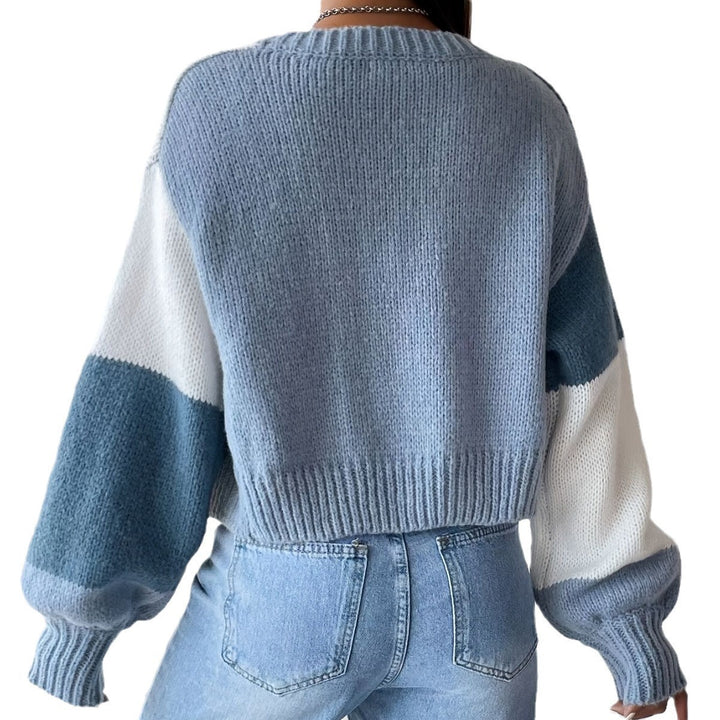 Damernas Moderiktad stickad cardigan i color-block design Eva Jonsson-Eva Jonsson