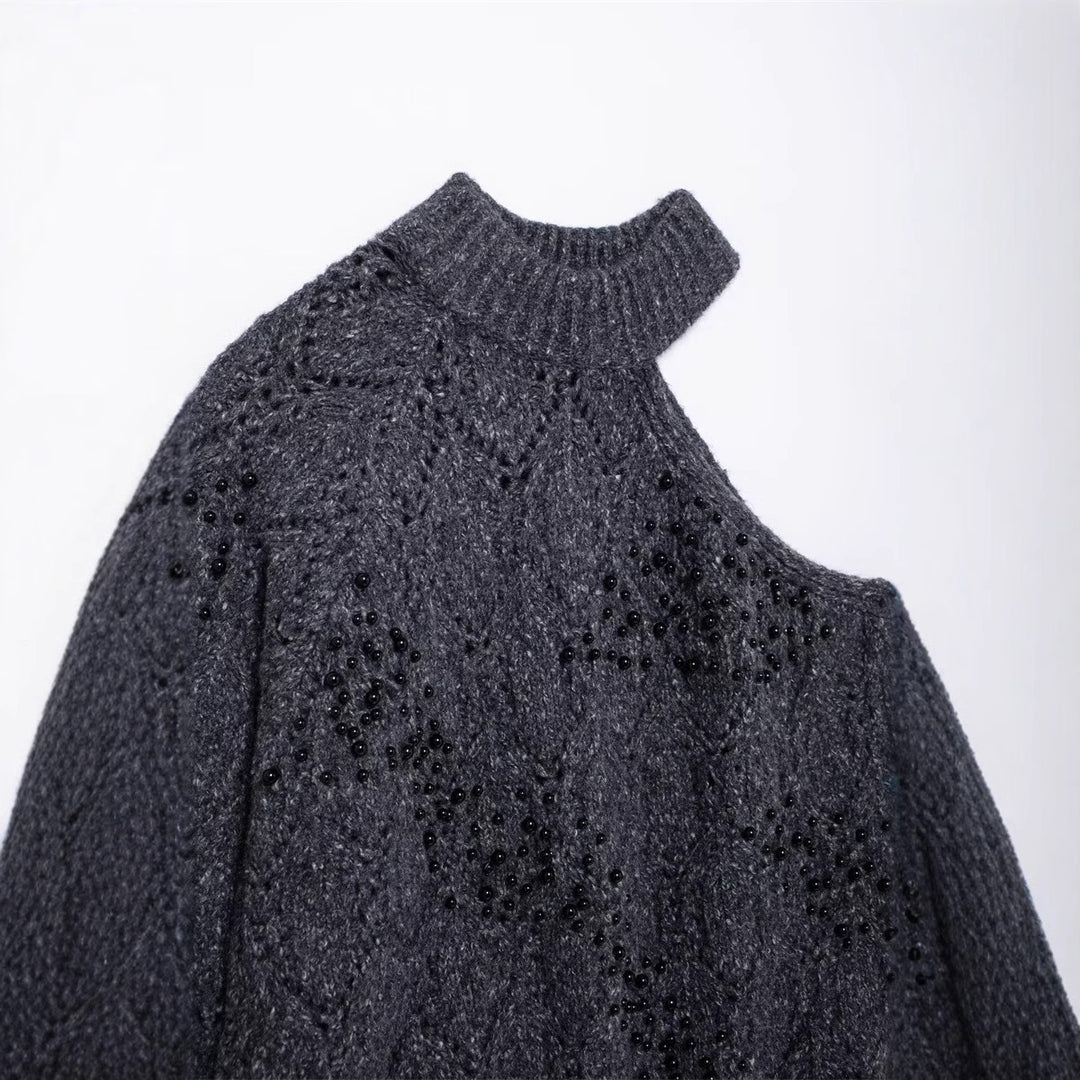 Damernas Moderiktig Oversized Tröja med Asymmetrisk Krage och Strukturerad Stickning Eva Jonsson-Eva Jonsson