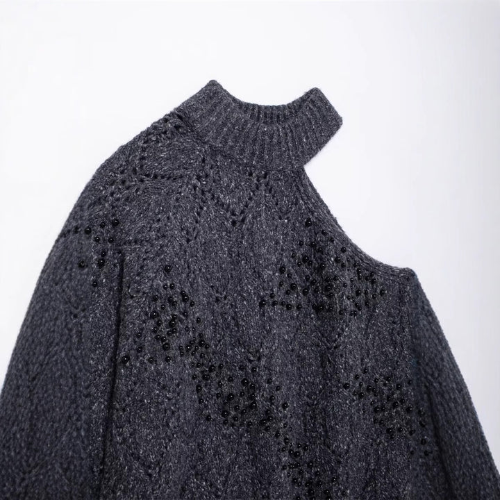 Damernas Moderiktig Oversized Tröja med Asymmetrisk Krage och Strukturerad Stickning Eva Jonsson-Eva Jonsson
