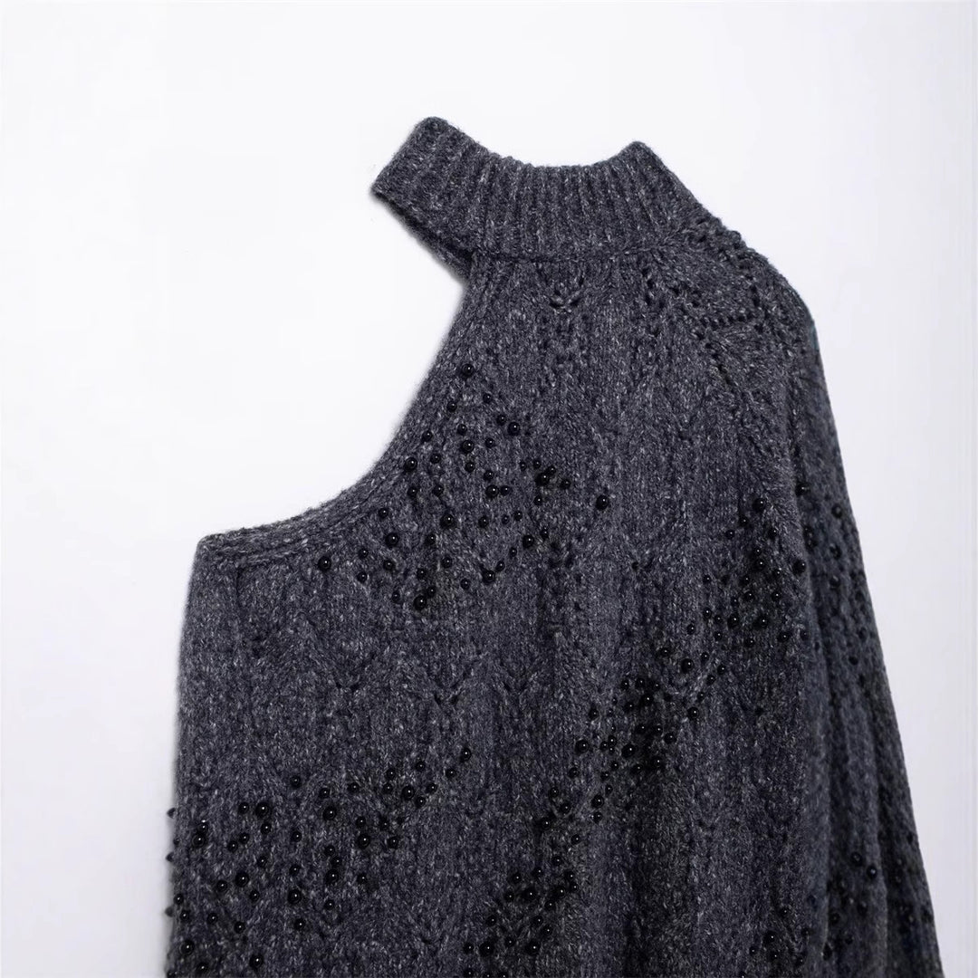 Damernas Moderiktig Oversized Tröja med Asymmetrisk Krage och Strukturerad Stickning Eva Jonsson-Eva Jonsson
