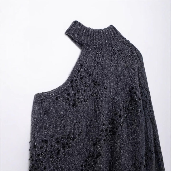 Damernas Moderiktig Oversized Tröja med Asymmetrisk Krage och Strukturerad Stickning Eva Jonsson-Eva Jonsson