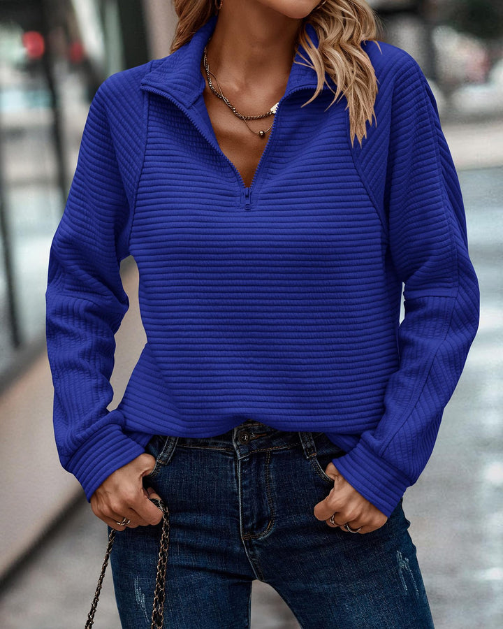 Damernas Moderiktig Vaffletröja med Ståkrage och Dragkedja Eva Jonsson-Eva Jonsson
