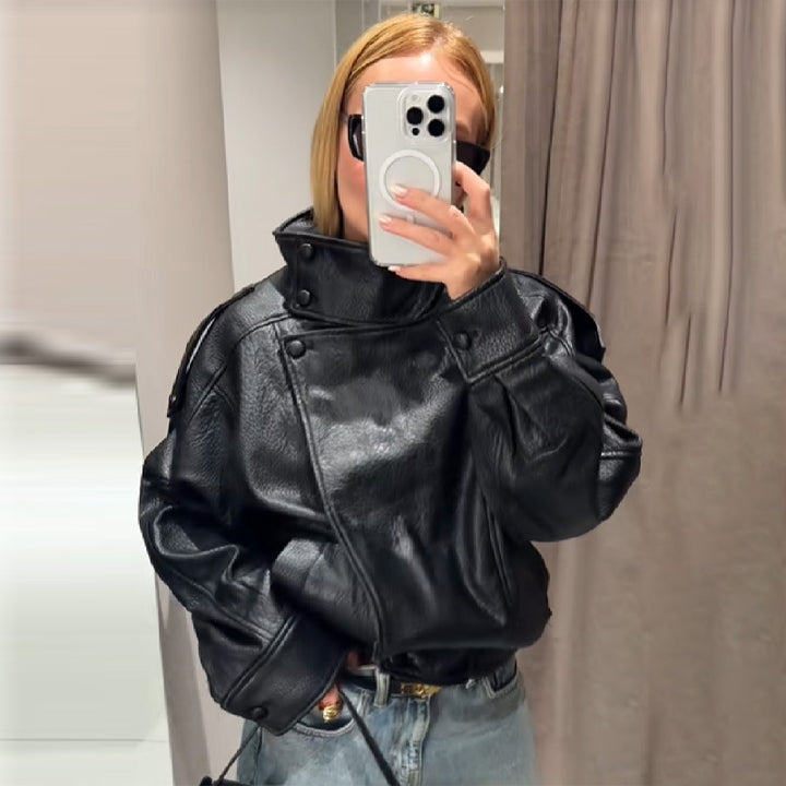 Damernas Moderiktig konstläderjacka i oversized-stil Eva Jonsson-Eva Jonsson