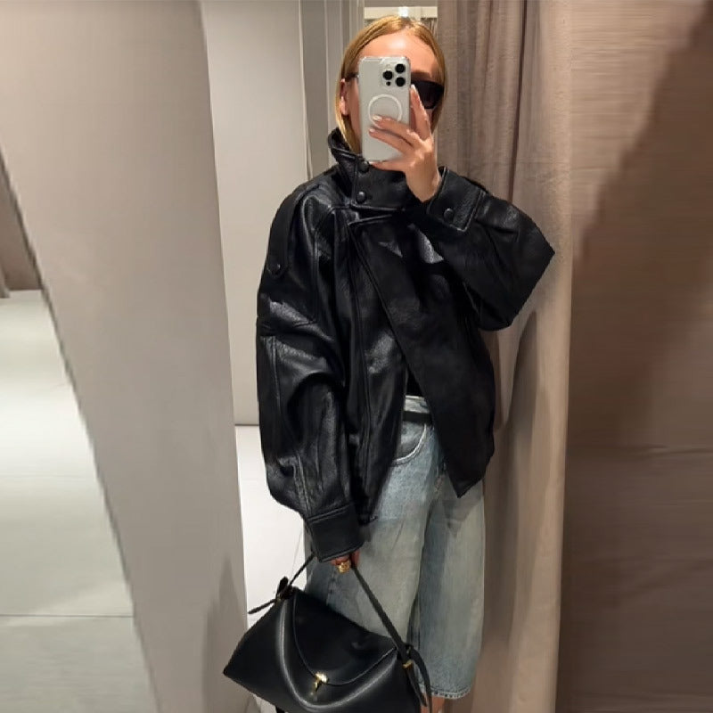 Damernas Moderiktig konstläderjacka i oversized-stil Eva Jonsson-Eva Jonsson