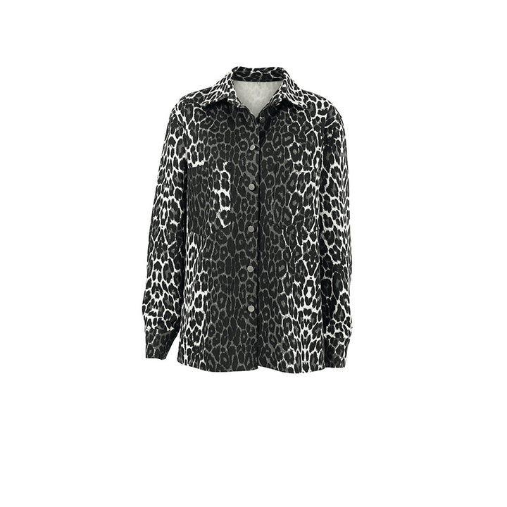 Damernas Moderiktigt Leoprint Overshirt med Fickor Mirla-Eva Jonsson